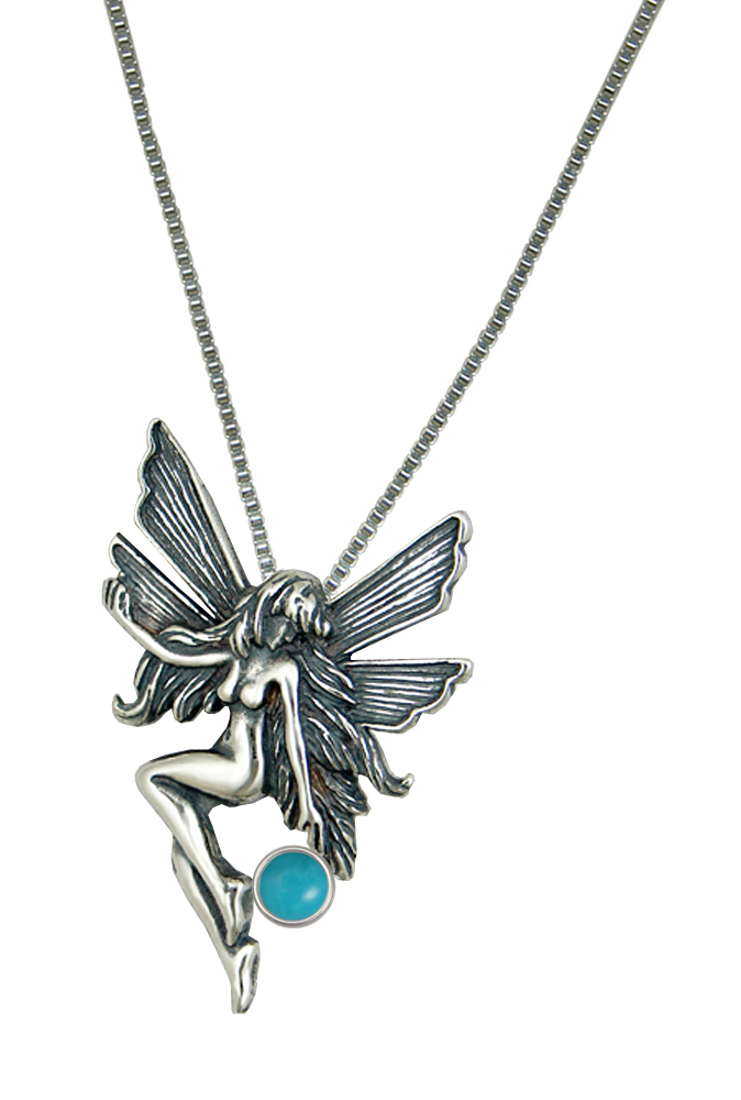 Sterling Silver Fairy Pendant Necklace With Turquoise